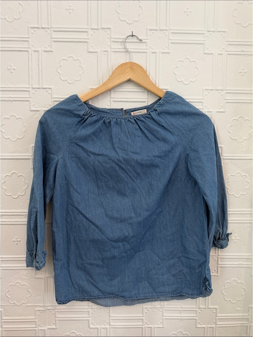 Crewcuts Girls Denim Blue Peasant Blouse - 3/4 Button Tab Sleeve Size 12